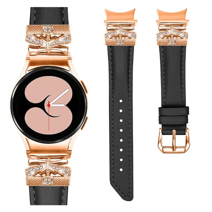 For Samsung Galaxy Watch6 44mm / Watch6 Classic 43mm / 47mm Watch Strap Rose Gold Buckle Butterfly Connector Band