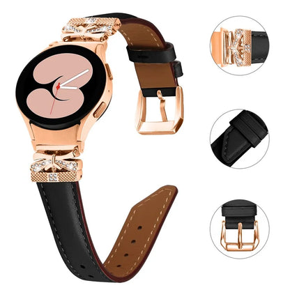 For Samsung Galaxy Watch6 44mm / Watch6 Classic 43mm / 47mm Watch Strap Rose Gold Buckle Butterfly Connector Band