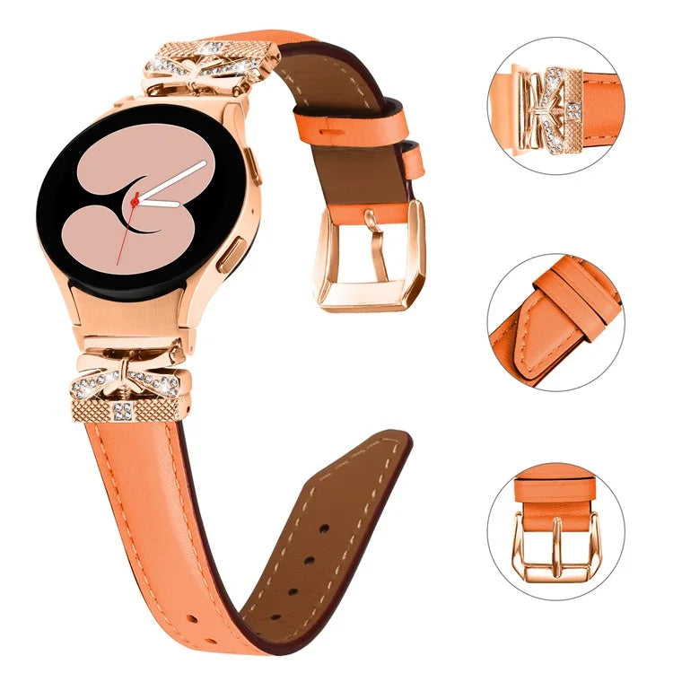 For Samsung Galaxy Watch6 44mm / Watch6 Classic 43mm / 47mm Watch Strap Rose Gold Buckle Butterfly Connector Band