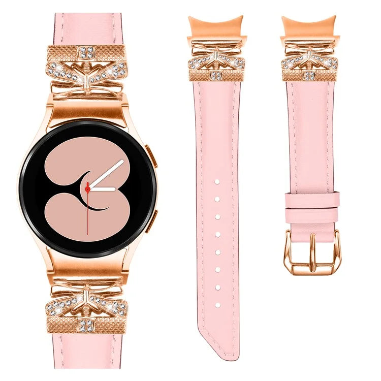 For Samsung Galaxy Watch6 44mm / Watch6 Classic 43mm / 47mm Watch Strap Rose Gold Buckle Butterfly Connector Band