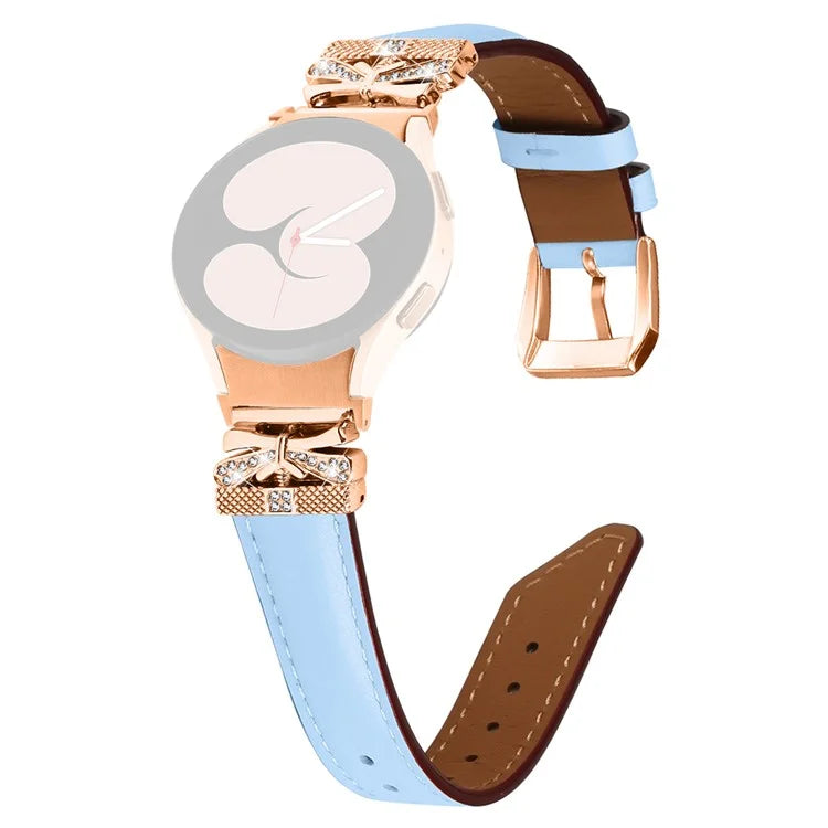 For Samsung Galaxy Watch6 44mm / Watch6 Classic 43mm / 47mm Watch Strap Rose Gold Buckle Butterfly Connector Band