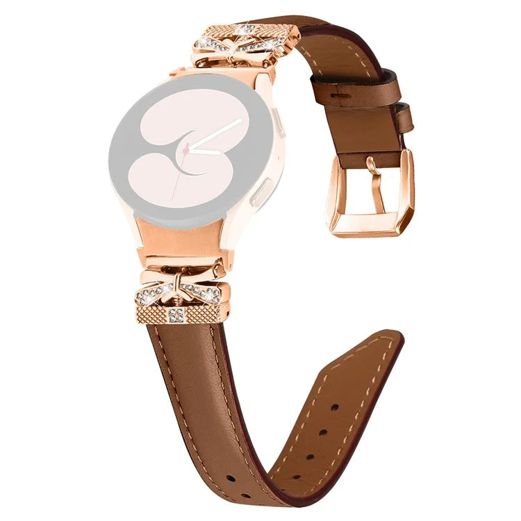 For Samsung Galaxy Watch6 44mm / Watch6 Classic 43mm / 47mm Watch Strap Rose Gold Buckle Butterfly Connector Band