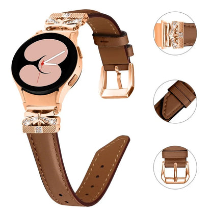 For Samsung Galaxy Watch6 44mm / Watch6 Classic 43mm / 47mm Watch Strap Rose Gold Buckle Butterfly Connector Band