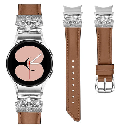 Silver Buckle Butterfly Decor Strap for Samsung Galaxy Watch4  /  Watch5  /  Watch4 Classic  /  Watch4 Active  /  Watch5 Active Wristband