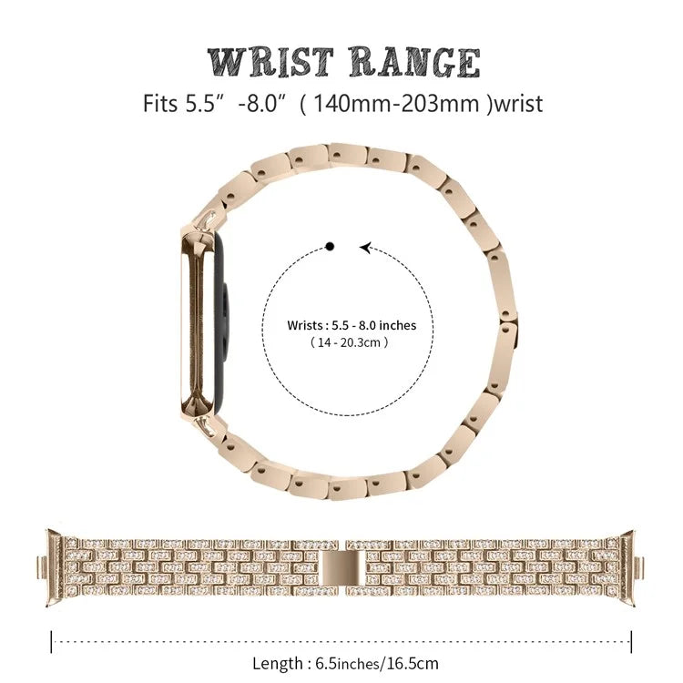 For Xiaomi Smart Band 8 Pro Watch Band Rhinestone Decor 5-Bead Metal Watch Strap