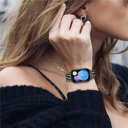 For Xiaomi Smart Band 8 Pro Watch Band Rhinestone Decor 5-Bead Metal Watch Strap