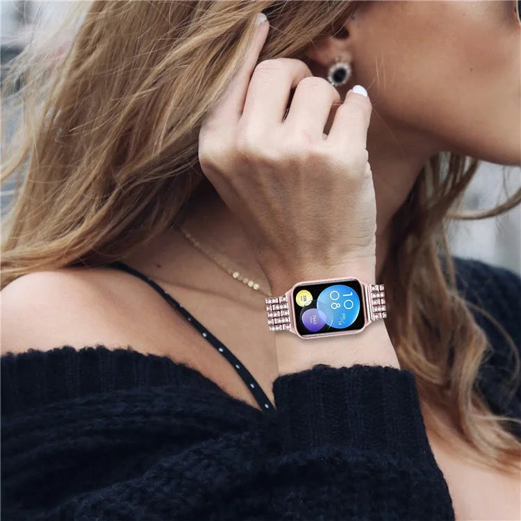 For Xiaomi Smart Band 8 Pro Watch Band Rhinestone Decor 5-Bead Metal Watch Strap
