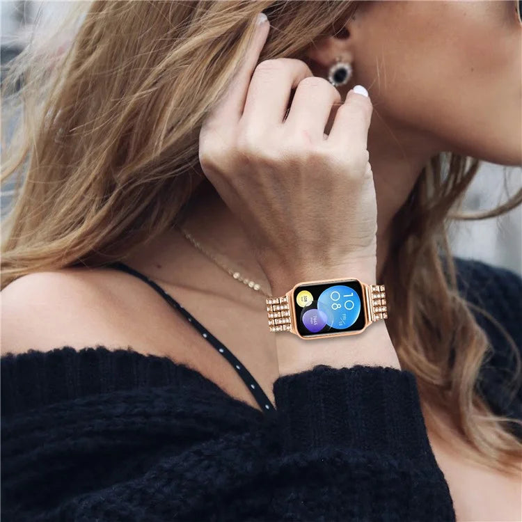 For Xiaomi Smart Band 8 Pro Watch Band Rhinestone Decor 5-Bead Metal Watch Strap