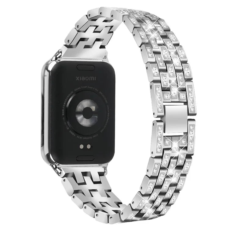For Xiaomi Smart Band 8 Pro Watch Band Rhinestone Decor 5-Bead Metal Watch Strap