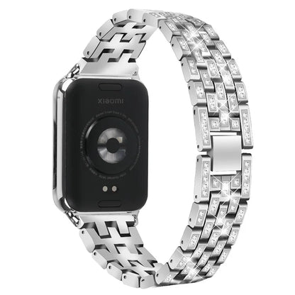 For Xiaomi Smart Band 8 Pro Watch Band Rhinestone Decor 5-Bead Metal Watch Strap