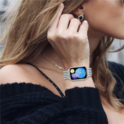 For Xiaomi Smart Band 8 Pro Watch Band Rhinestone Decor 5-Bead Metal Watch Strap