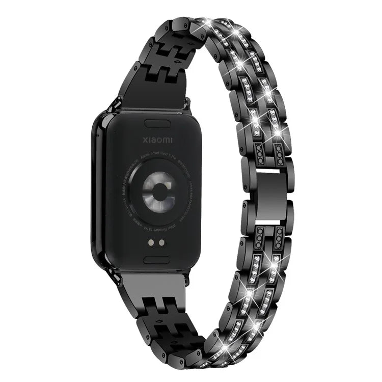 For Xiaomi Smart Band 8 Pro Metal Watch Strap 2-Row Rhinestone 5-Bead Watchband