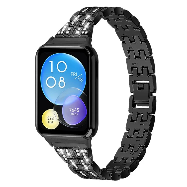 For Xiaomi Smart Band 8 Pro Metal Watch Strap 2-Row Rhinestone 5-Bead Watchband