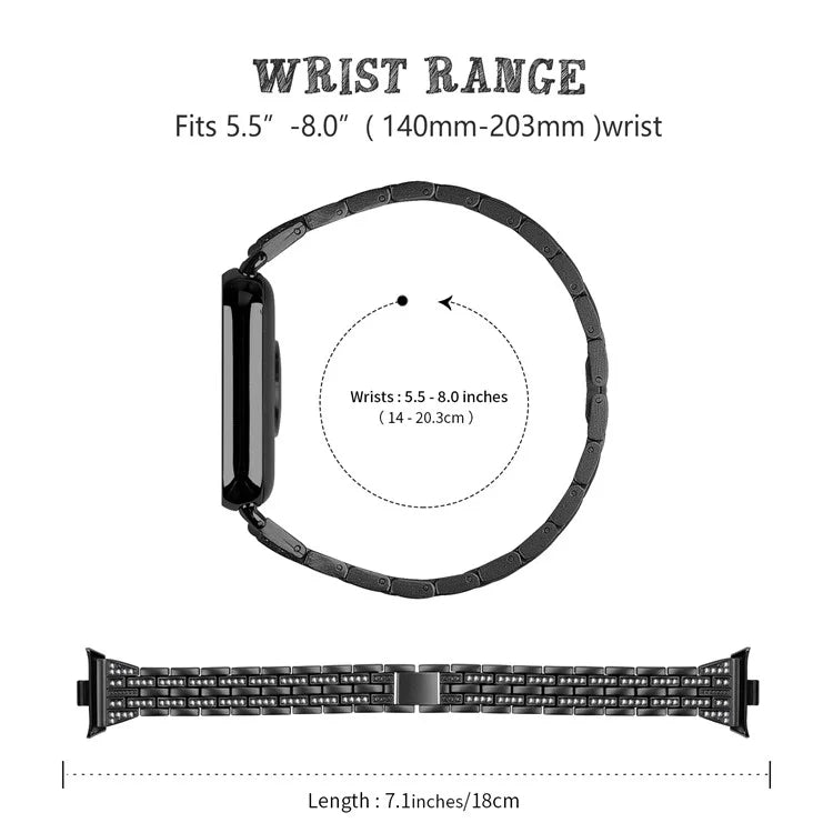 For Xiaomi Smart Band 8 Pro Metal Watch Strap 2-Row Rhinestone 5-Bead Watchband