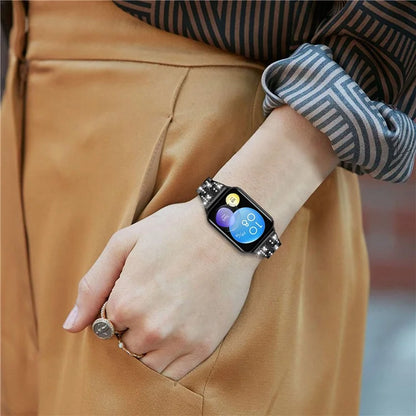 For Xiaomi Smart Band 8 Pro Metal Watch Strap 2-Row Rhinestone 5-Bead Watchband