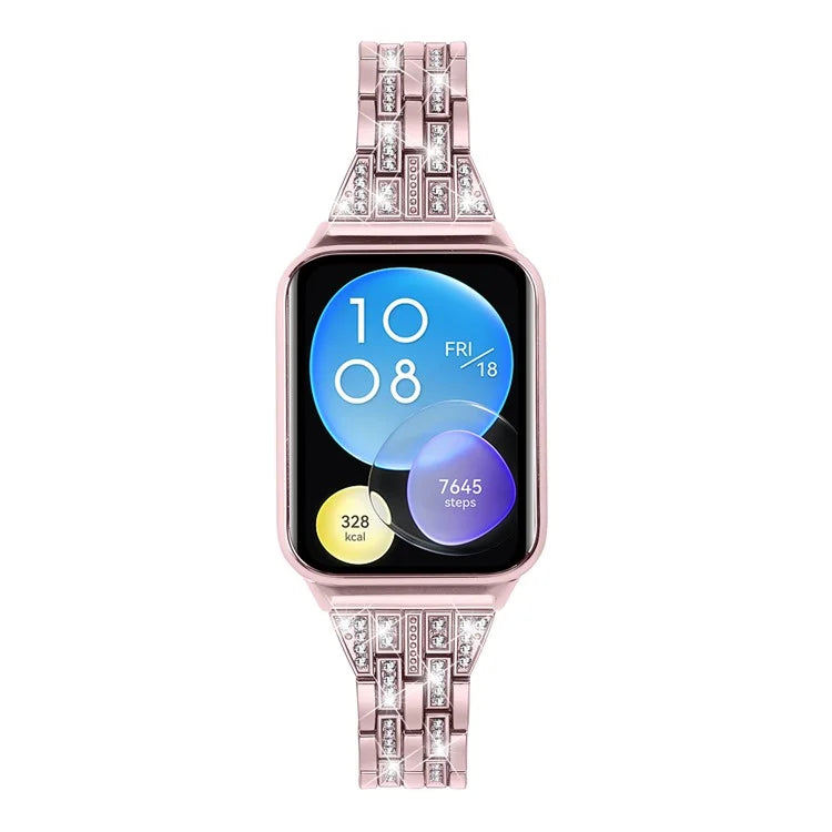 For Xiaomi Smart Band 8 Pro Metal Watch Strap 2-Row Rhinestone 5-Bead Watchband