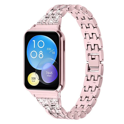 For Xiaomi Smart Band 8 Pro Metal Watch Strap 2-Row Rhinestone 5-Bead Watchband