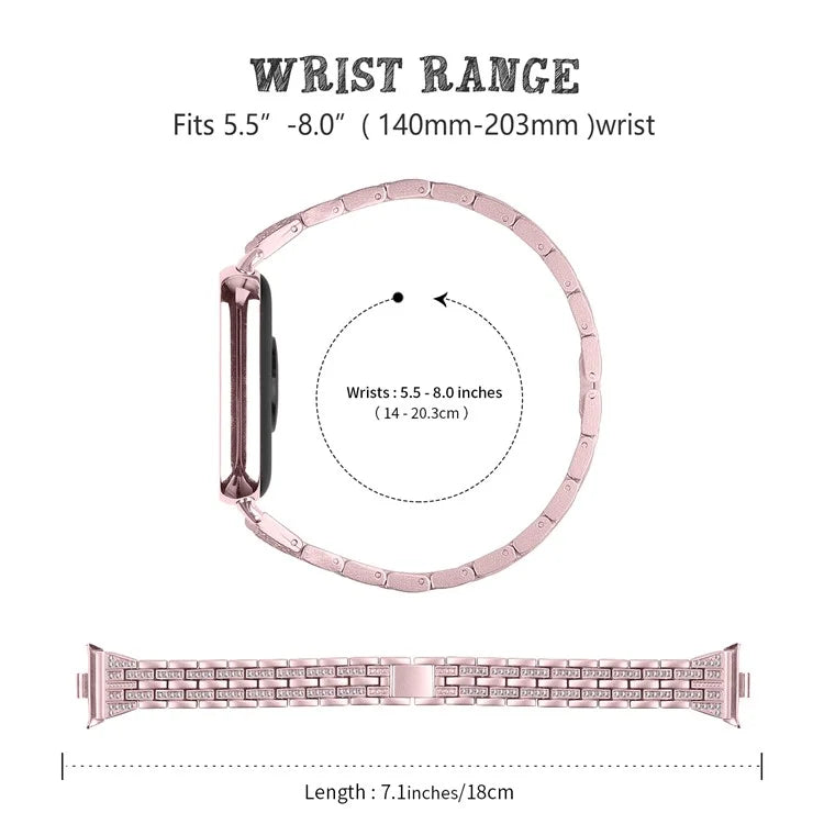 For Xiaomi Smart Band 8 Pro Metal Watch Strap 2-Row Rhinestone 5-Bead Watchband