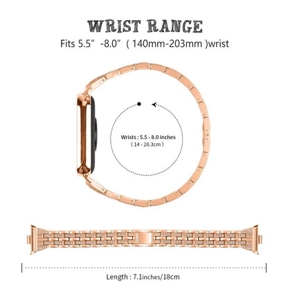 For Xiaomi Smart Band 8 Pro Metal Watch Strap 2-Row Rhinestone 5-Bead Watchband