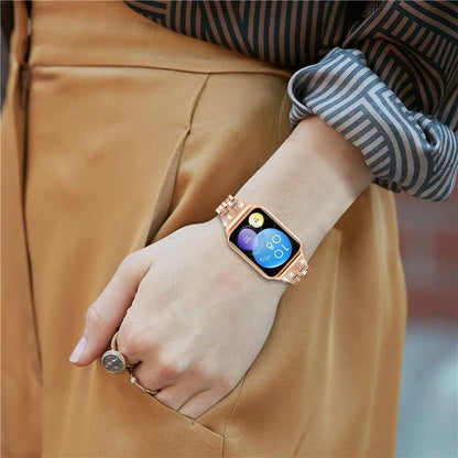 For Xiaomi Smart Band 8 Pro Metal Watch Strap 2-Row Rhinestone 5-Bead Watchband