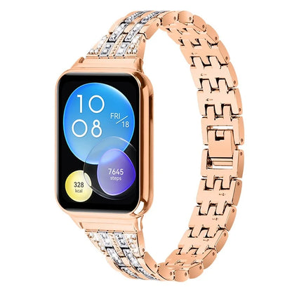 For Xiaomi Smart Band 8 Pro Metal Watch Strap 2-Row Rhinestone 5-Bead Watchband+Silver