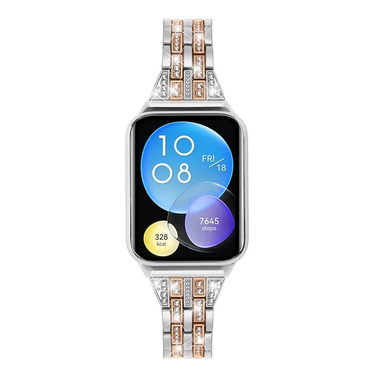 For Xiaomi Smart Band 8 Pro Metal Watch Strap 2-Row Rhinestone 5-Bead Watchband