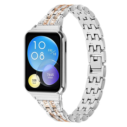 For Xiaomi Smart Band 8 Pro Metal Watch Strap 2-Row Rhinestone 5-Bead Watchband