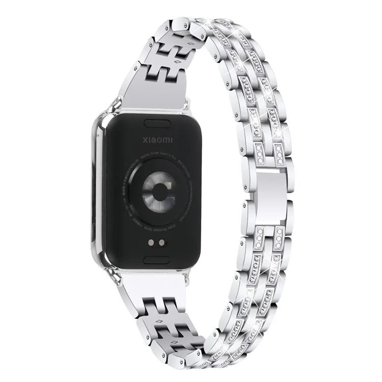 For Xiaomi Smart Band 8 Pro Metal Watch Strap 2-Row Rhinestone 5-Bead Watchband