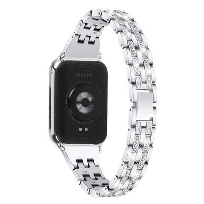 For Xiaomi Smart Band 8 Pro Metal Watch Strap 2-Row Rhinestone 5-Bead Watchband