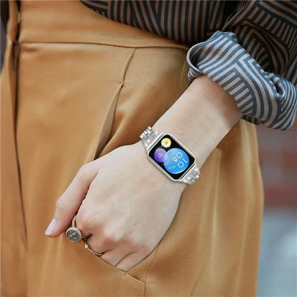 For Xiaomi Smart Band 8 Pro Metal Watch Strap 2-Row Rhinestone 5-Bead Watchband