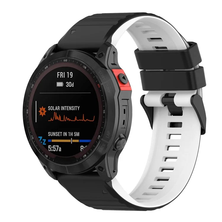 For Garmin Fenix 7X Pro Watch Bands Horizontal Stripes Silicone Dual-color Strap