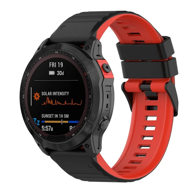 For Garmin Fenix 7X Pro Watch Bands Horizontal Stripes Silicone Dual-color Strap