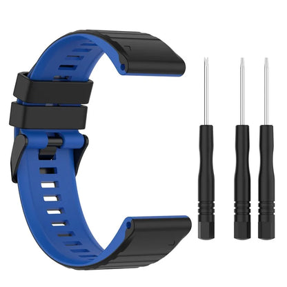 For Garmin Fenix 7X Pro Watch Bands Horizontal Stripes Silicone Dual-color Strap