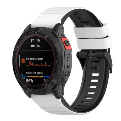 For Garmin Fenix 7 Pro  Silicone Watch Bands Dual-color Horizontal Stripes Wrist Strap