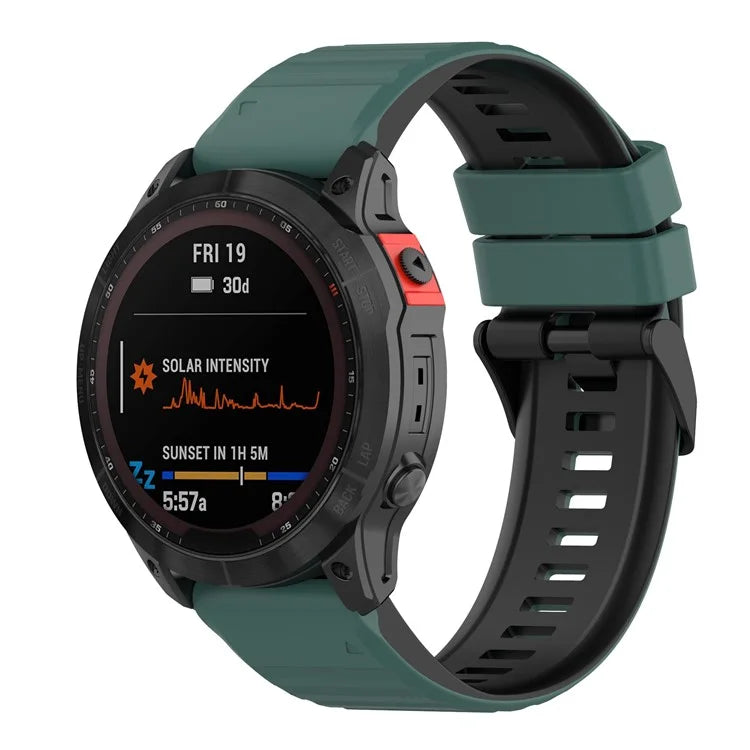 For Garmin Fenix 7 Pro  Silicone Watch Bands Dual-color Horizontal Stripes Wrist Strap