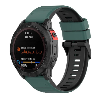 For Garmin Fenix 7 Pro  Silicone Watch Bands Dual-color Horizontal Stripes Wrist Strap