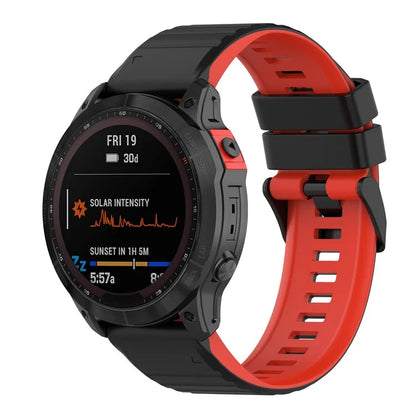 For Garmin Fenix 7 Pro  Silicone Watch Bands Dual-color Horizontal Stripes Wrist Strap
