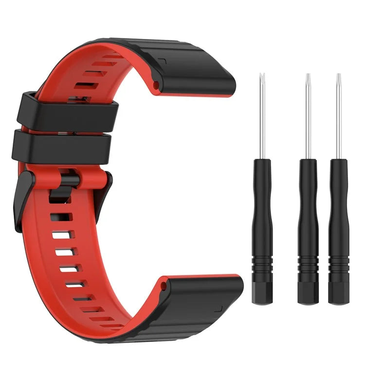 For Garmin Fenix 7 Pro  Silicone Watch Bands Dual-color Horizontal Stripes Wrist Strap