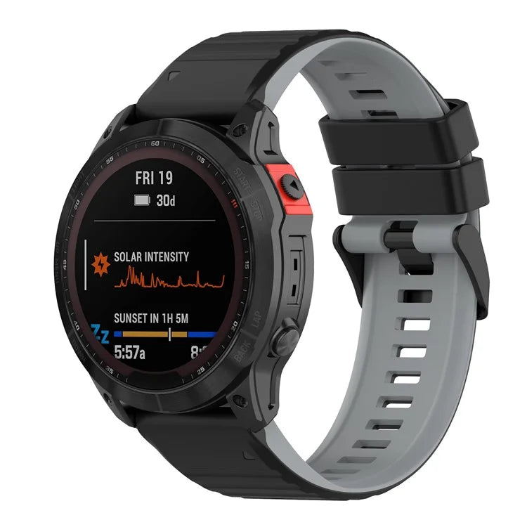 For Garmin Fenix 7 Pro  Silicone Watch Bands Dual-color Horizontal Stripes Wrist Strap