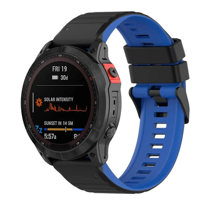 For Garmin Fenix 7 Pro  Silicone Watch Bands Dual-color Horizontal Stripes Wrist Strap