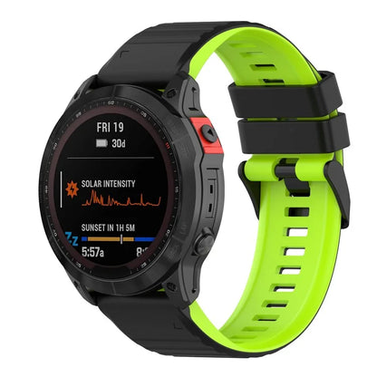 For Garmin Fenix 7 Pro  Silicone Watch Bands Dual-color Horizontal Stripes Wrist Strap
