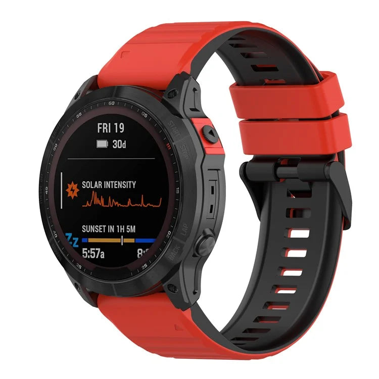 For Garmin Fenix 7 Pro  Silicone Watch Bands Dual-color Horizontal Stripes Wrist Strap