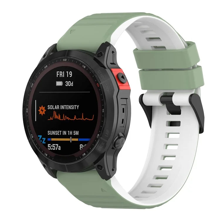 For Garmin Fenix 7 Pro  Silicone Watch Bands Dual-color Horizontal Stripes Wrist Strap