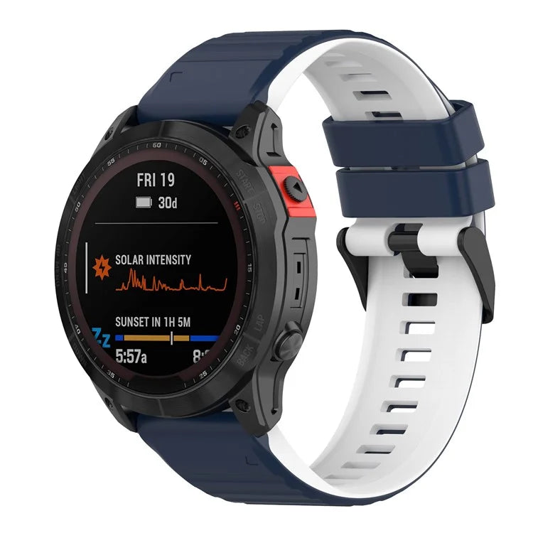 For Garmin Fenix 7 Pro  Silicone Watch Bands Dual-color Horizontal Stripes Wrist Strap