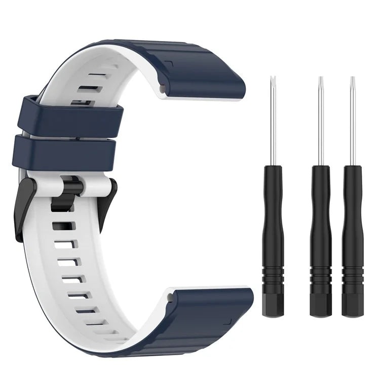 For Garmin Fenix 7 Pro  Silicone Watch Bands Dual-color Horizontal Stripes Wrist Strap