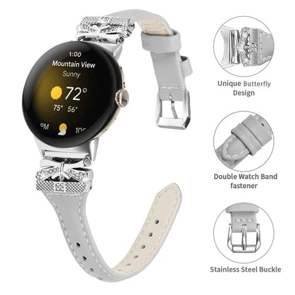 Silver Buckle Watch Band for Google Pixel Watch / Pixel Watch 2 Wrist Strap with Butterfly Connector