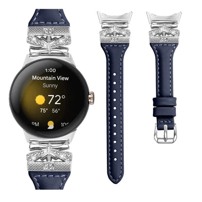 Silver Buckle Watch Band for Google Pixel Watch / Pixel Watch 2 Wrist Strap with Butterfly Connector
