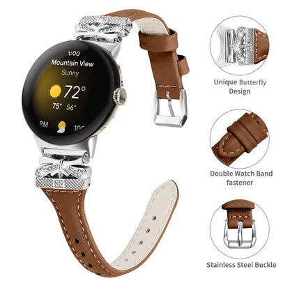 Silver Buckle Watch Band for Google Pixel Watch / Pixel Watch 2 Wrist Strap with Butterfly Connector