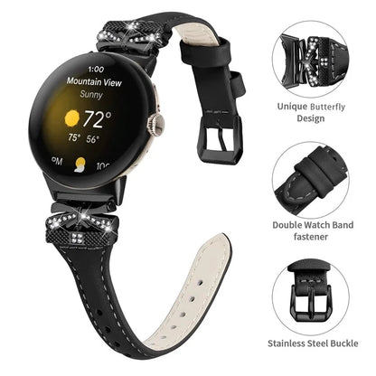 Black Buckle Watch Strap for Google Pixel Watch / Pixel Watch 2 Butterfly Connector Wrist Band