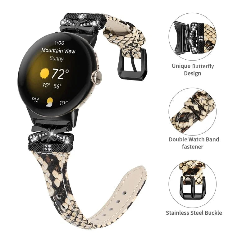 Black Buckle Watch Strap for Google Pixel Watch / Pixel Watch 2 Butterfly Connector Wrist Band